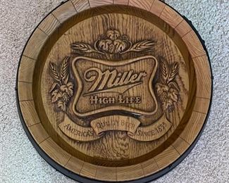 Miller High Life Barrel Keg Bar Sign	6in D x 18.25in Diameter	
