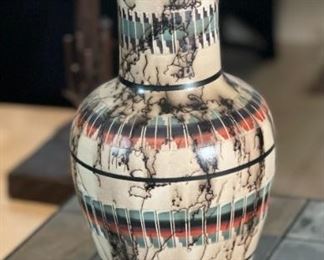 Ernest John Navajo Horse Hair Pottery Vase Native American	18 in H x 5.75 in Diameter at rim	
