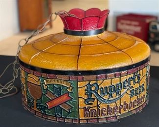 AS-IS Ruppert Beer Knickerbocker Hanging Light Lamp Faux Stained Glass	11 x 17in diameter	
