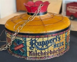 AS-IS Ruppert Beer Knickerbocker Hanging Light Lamp Faux Stained Glass	11 x 17in diameter	
