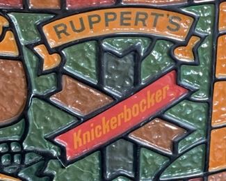 AS-IS Ruppert Beer Knickerbocker Hanging Light Lamp Faux Stained Glass	11 x 17in diameter	
