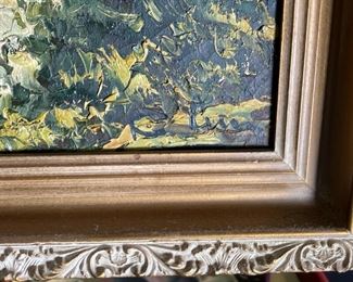 Original Art Antique Painting River Mill	frame: 19x23.5x2in	HxWxD
