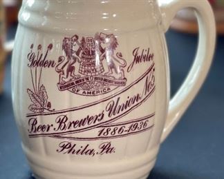 Beer Brewers Union No. 5 Golden Jubilee Phila PA MUG 1886 1936 Ceramic Barrel #1		
