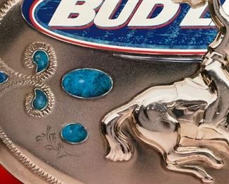 Bud Light Rodeo Sign Bronco Rider Embossed Tin 1999	20x30in	 
