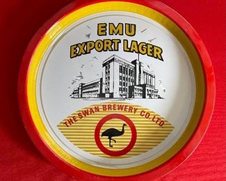 Vintage EMU EXPORT LAGER advertising BEER TRAY Swan Brewery Charger	12.5in Diameter	
