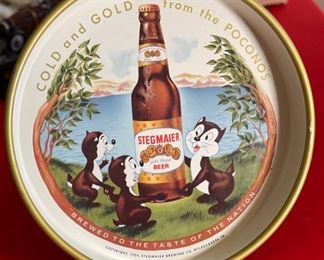 1959 Vintage Stegmaier Brewing Beer Advertising Metal Tray Cold & Gold Poconos	13in Diameter	
