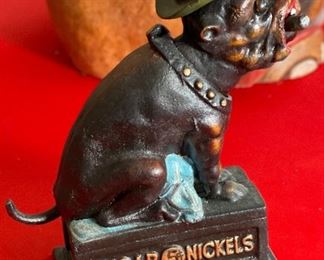 Reproduction Cast Iron Bank Ole Puffer Bulldog Dog Mechanical Cigar Nickels	8x3x6in	
