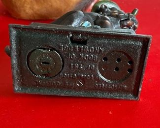 Reproduction Cast Iron Bank Ole Puffer Bulldog Dog Mechanical Cigar Nickels	8x3x6in	
