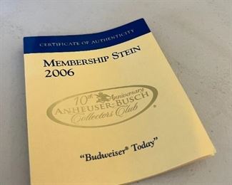 ANHEUSER BUSCH Budweiser Today 2006 Collector's Club Porcelain Stein	9.5x6.25in W	
