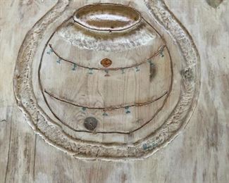 Ornately carved Southwestern coffee table	34.5 x 34.5 x 16.5	HxWxD
