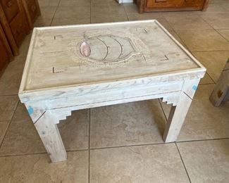 Ornately carved Southwestern side table	20.5x22.25x29in	HxWxD
