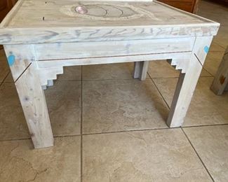Ornately carved Southwestern side table	20.5x22.25x29in	HxWxD
