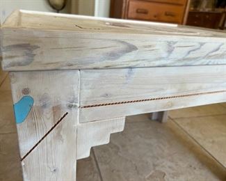 Ornately carved Southwestern side table	20.5x22.25x29in	HxWxD
