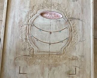 Ornately carved Southwestern side table	20.5x22.25x29in	HxWxD
