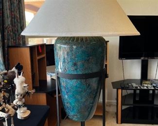 Native American design lamp with lampstand	64in H	

