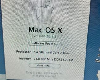 iMac 8.1 Core 2 Duo 2.4 ghz. Desktop computer with mouse and keyboard	16x19.25inl	
