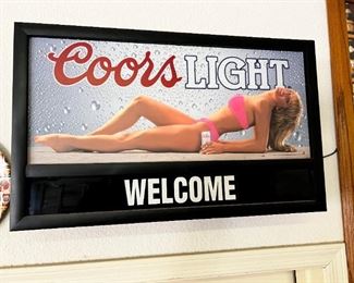COORS LIGHT BEER WELCOME SIGN VINTAGE LIGHTED GIRL BIKINI BEER SIGN	16 x 26 x 5.5in	HxWxD
