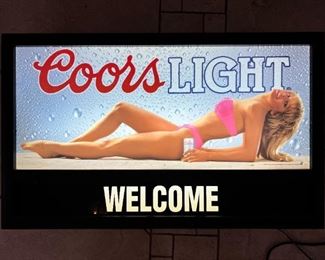 COORS LIGHT BEER WELCOME SIGN VINTAGE LIGHTED GIRL BIKINI BEER SIGN	16 x 26 x 5.5in	HxWxD
