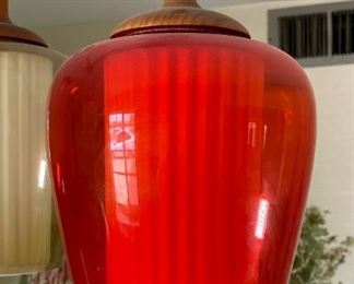 1960s Vintage MCM Teak Wood Tri Pendant Colored Glass Light Fixture Triple Chandelier Lamp 3-tier Mid Century Modern		
