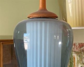 1960s Vintage MCM Teak Wood Tri Pendant Colored Glass Light Fixture Triple Chandelier Lamp 3-tier Mid Century Modern		
