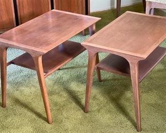 2pc 1961 MCM Drexel Profile Walnut End Table PAIR John Van Koert  K80 2-Tier Lamp Table Side tables Mid Century Modern	22x28x18in	HxWxD
