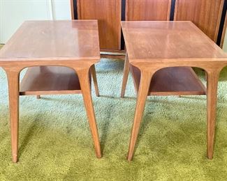 2pc 1961 MCM Drexel Profile Walnut End Table PAIR John Van Koert  K80 2-Tier Lamp Table Side tables Mid Century Modern	22x28x18in	HxWxD
