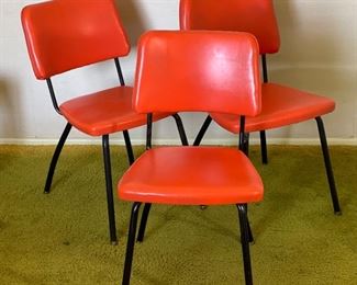 3pc 1960s vintage MCM Orange Vinyl Chairs Mid Century Modern	32x18x21.5in	HxWxD
