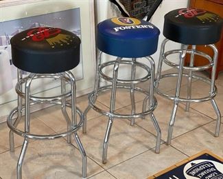 3pc Budweiser Foster Beer Stools Non-Swivel	31in H  x 14 in diameter	
