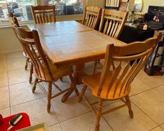 Tile Top Maple Dining table with 6 Chairs	Table 30x39x69in	
