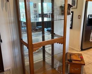 Solid Oak Southwestern design lighted display cabinet	74x30x17in	HxWxD
