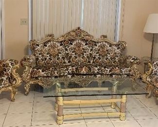 Made in Italy Vintage Carved Sofa and 2 Chairs