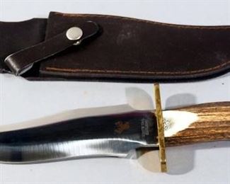 Whitetail Cutlery Fixed Blade Knife, 7.5" Blade, Genuine Stag Handle, In Leather Sheath