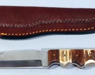 Steel Stag Fixed Blade Knife SS-7019, 4.75" Blade, In Leather Sheath