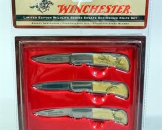 Winchester Limited Edition Wildlife Series Ersatz Scrimshaw Knife Set, NIP