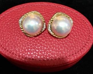 14K, Diamond & Freshwater Cultured Mabe Peal Earrings