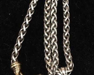 Signed “David Yurman” Sterling & 18K Link Necklace w/Moonstone & Diamond Pendant