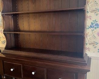 Vintage Ethan Allen Old Tavern Antiqued Pine Open Cabinet Hutch