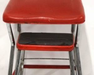 13 - Vintage red kitchen stool 14 long x 14 wide x 35 high
