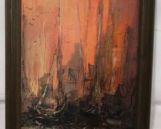 12 - Vintage mid-century ship wall art 21 1/2 long x 28 wide
