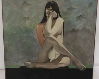 51 - Large oil on canvas painting - Russell 1969 40 long x 40 tall
