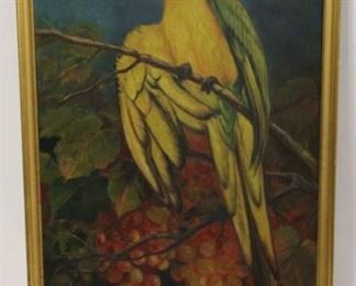 59 - Vintage 1941 oil on board of parrot 19 wide x 37 tall
