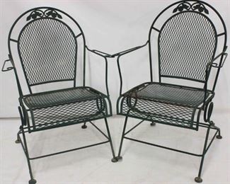 66 - Pair metal outdoor spring rocking chairs 25 long x 19 wide x 26 tall
