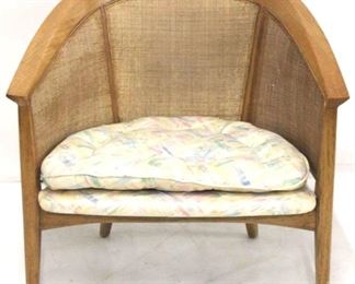 77 - Vintage caned mid-century barrel chair few very small holes 29 x 28 x 18
