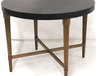 81 - Vintage walnut & black round lamp table High end mfgr 23 1/2 x 30
