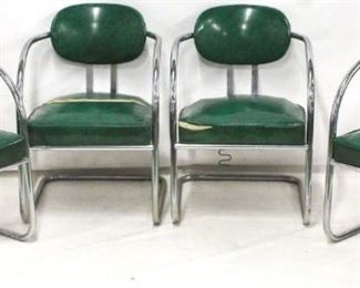 95 - Set of 4 Chromcraft sling lounge chairs tears in seats 31 x 21 x 19
