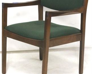 98 - Walnut lounge chair in green tweed 32 x 23 x 20
