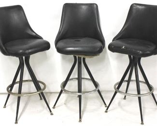 107 - Set of 3 vintage mid-century black barstools 45 x 21 x 17
