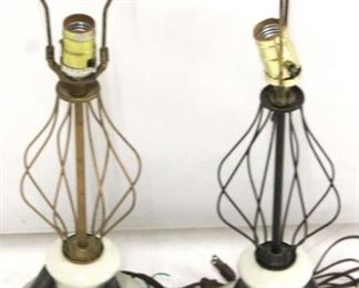 110 - Pair Deco style ceramic & wire table lamps working 24"
