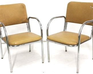 111 - Pair chrome frame lounge chairs by Royal Metal tear in back of one chair 32 x 19 1/2 x 18
