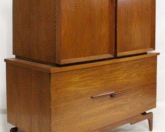 120 - Young Furniture walnut & rosewood sculptural chest vintage mid-century fitted drawers inside doors 49 1/2 x 42 x 20
